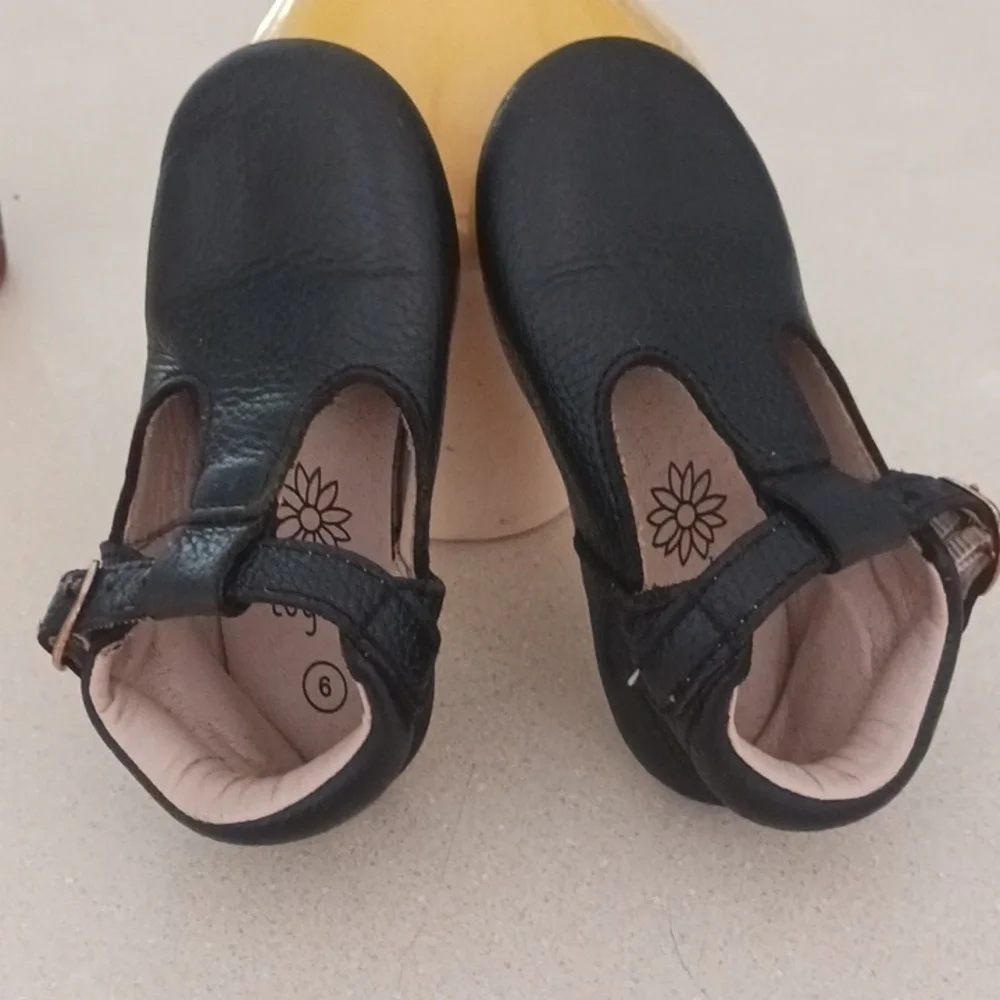 Teg+Lai  T Strap Black Rubber Flex Sole Shoes